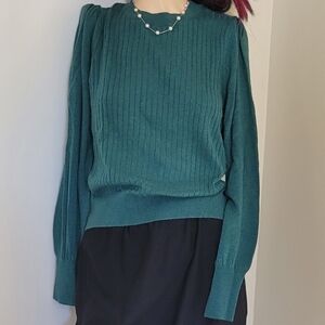 RW&CO. Teal Ribbed Puff-Sleeve Sweater